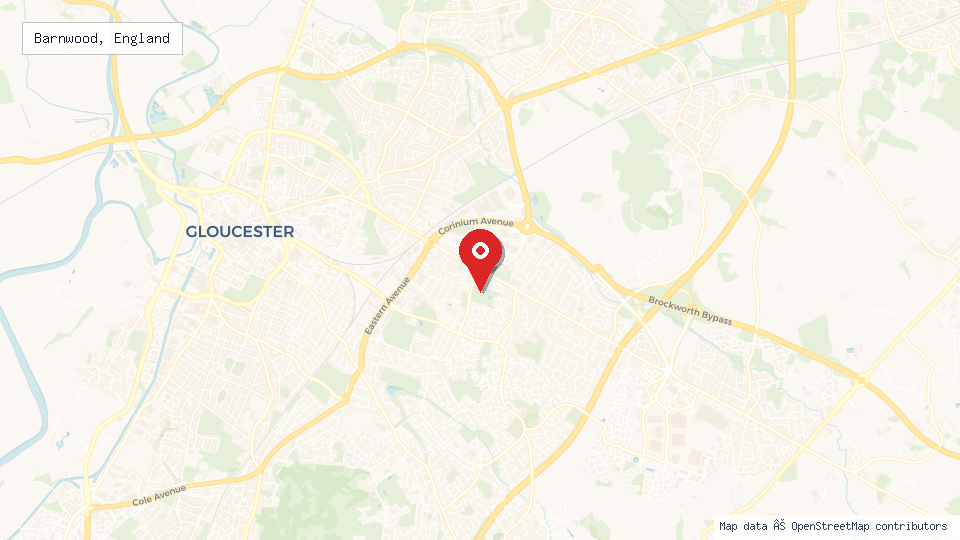 Street map of Barnwood, England with location pin