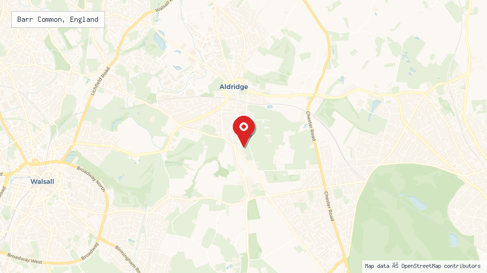 Street map of Barr Common, England with location pin