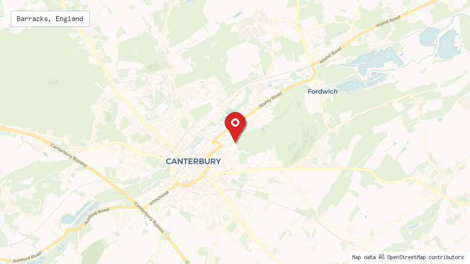 Street map of Barracks, England with location pin