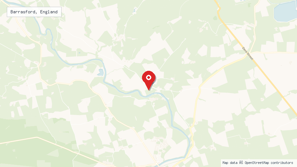 Street map of Barrasford, England with location pin