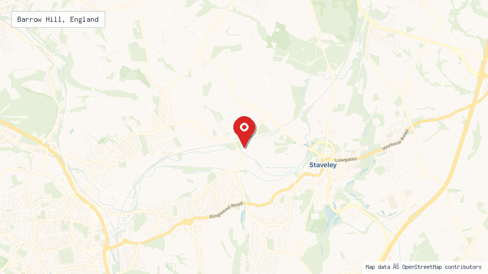 Street map of Barrow Hill, England with location pin