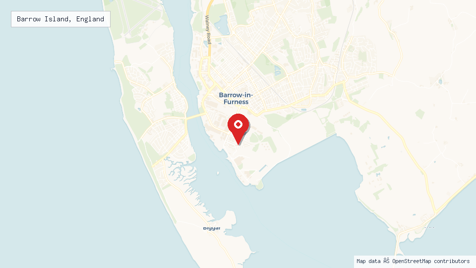Street map of Barrow Island, England with location pin