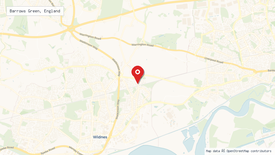Street map of Barrows Green, England with location pin