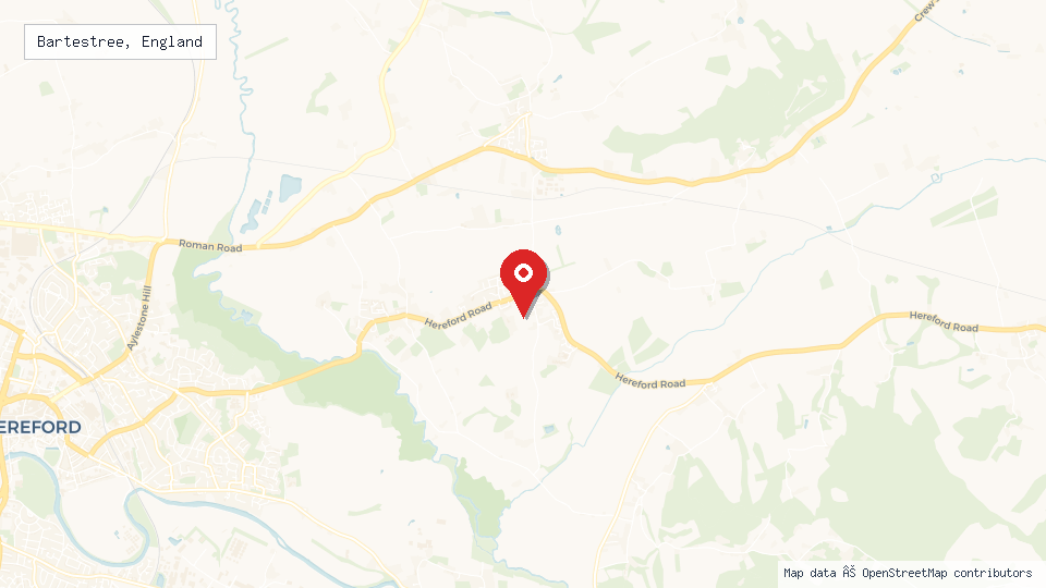 Street map of Bartestree, England with location pin