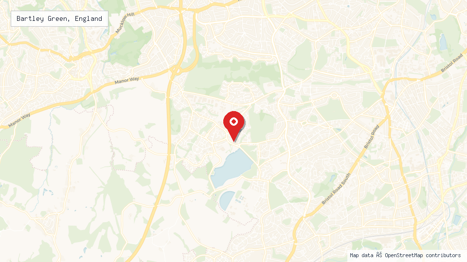 Street map of Bartley Green, England with location pin