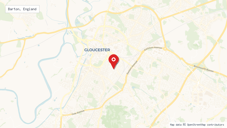 Street map of Barton, England with location pin