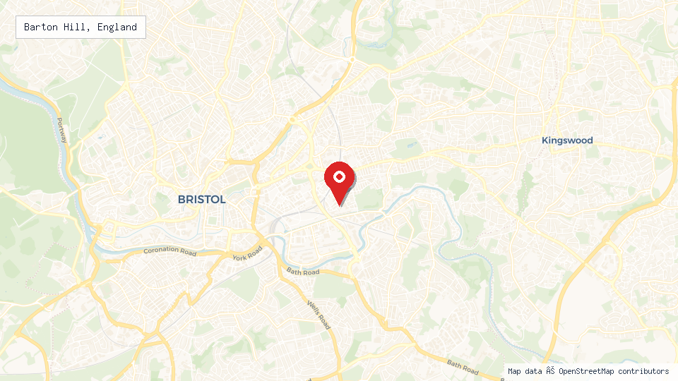 Street map of Barton Hill, England with location pin