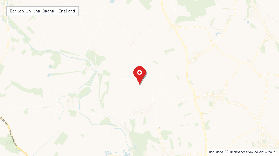 Street map of Barton in the Beans, England with location pin