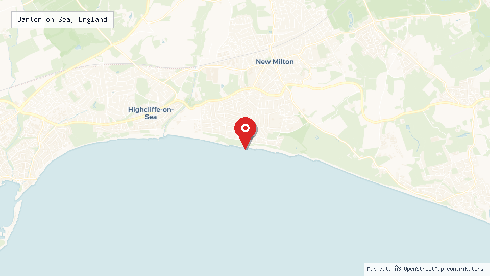 Street map of Barton on Sea, England with location pin