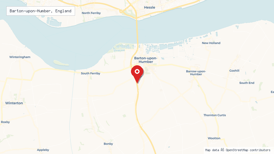 Street map of Barton-upon-Humber, England with location pin