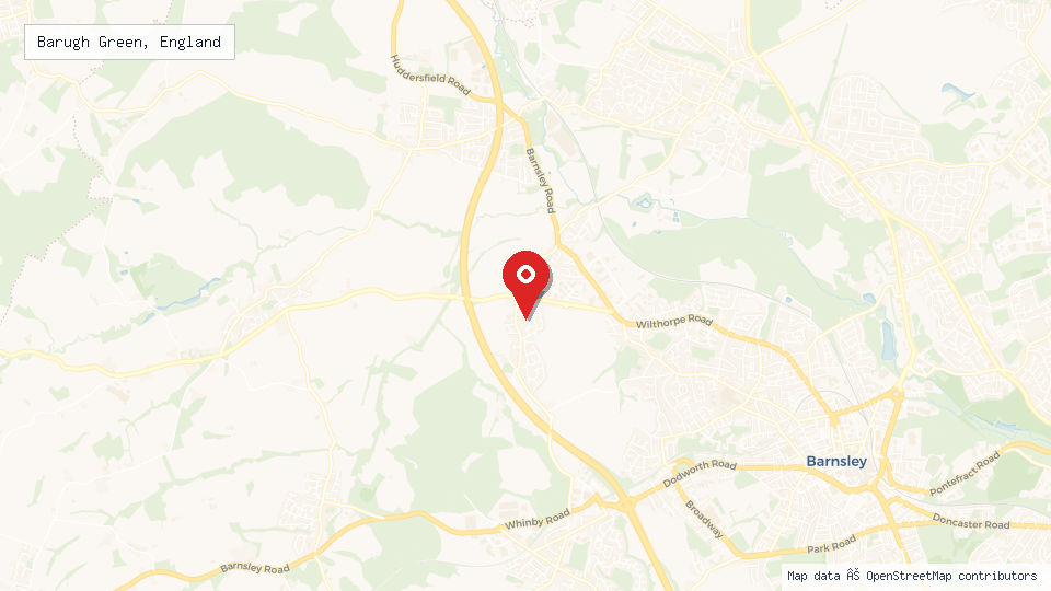 Street map of Barugh Green, England with location pin