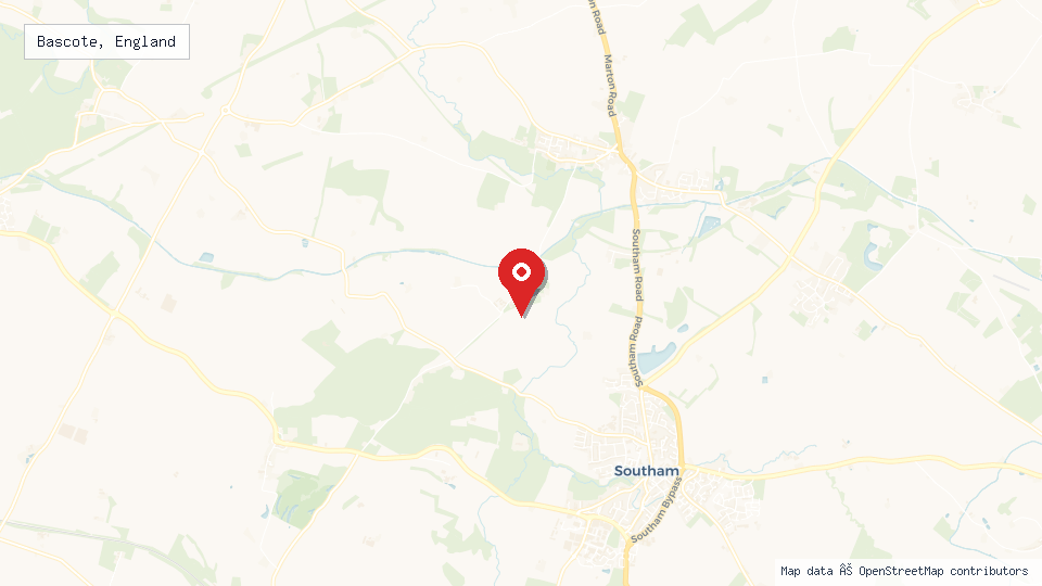 Street map of Bascote, England with location pin