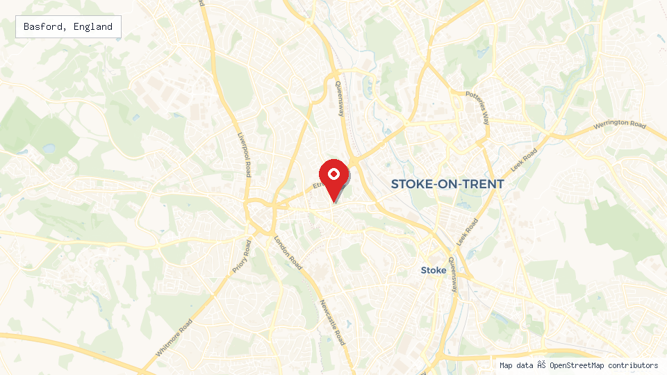 Street map of Basford, England with location pin