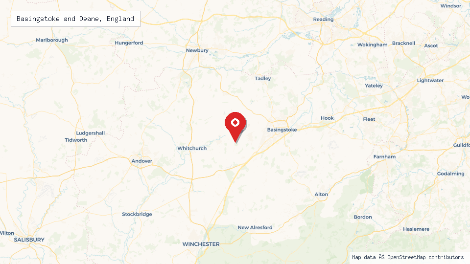Street map of Basingstoke and Deane, England with location pin