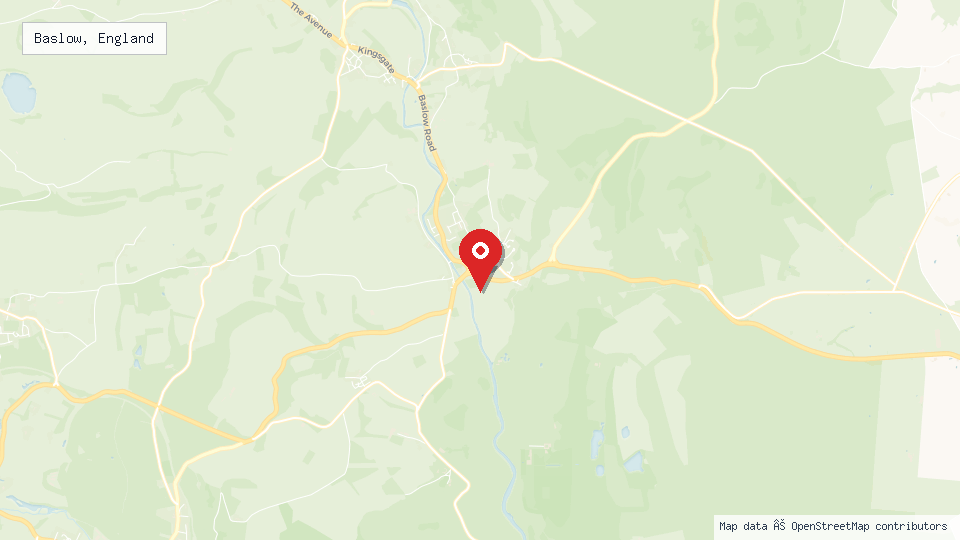Street map of Baslow, England with location pin