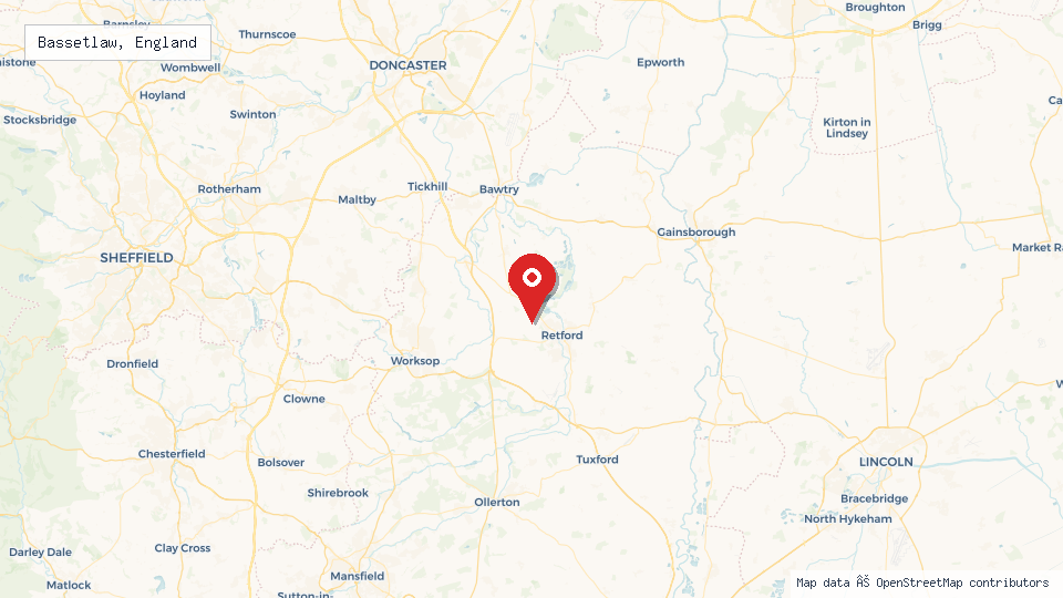 Street map of Bassetlaw, England with location pin
