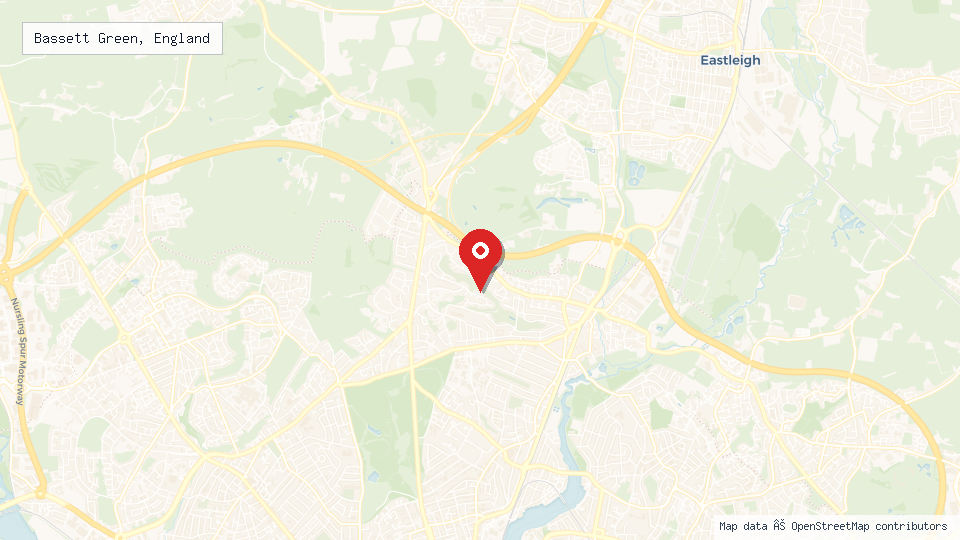 Street map of Bassett Green, England with location pin