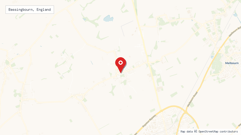 Street map of Bassingbourn, England with location pin