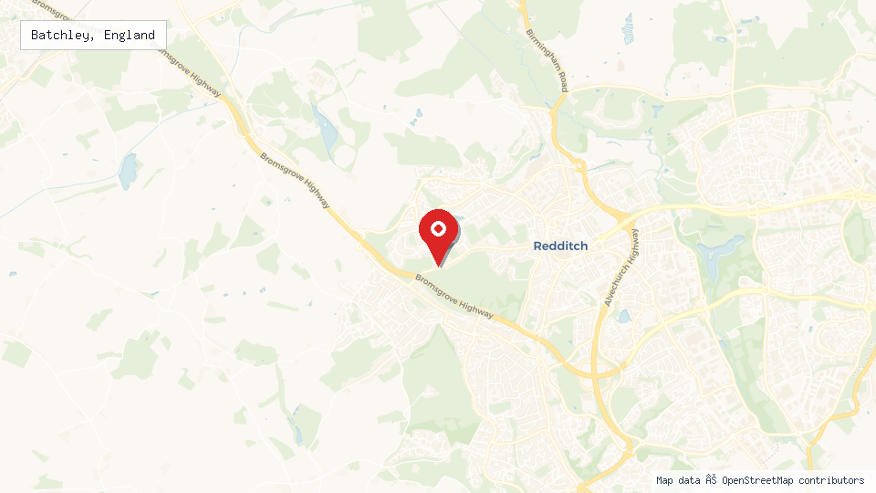 Street map of Batchley, England with location pin