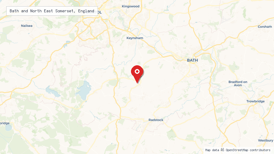 Street map of Bath and North East Somerset, England with location pin