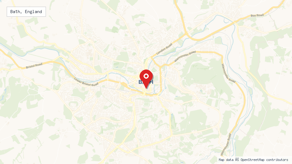Street map of Bath, England with location pin