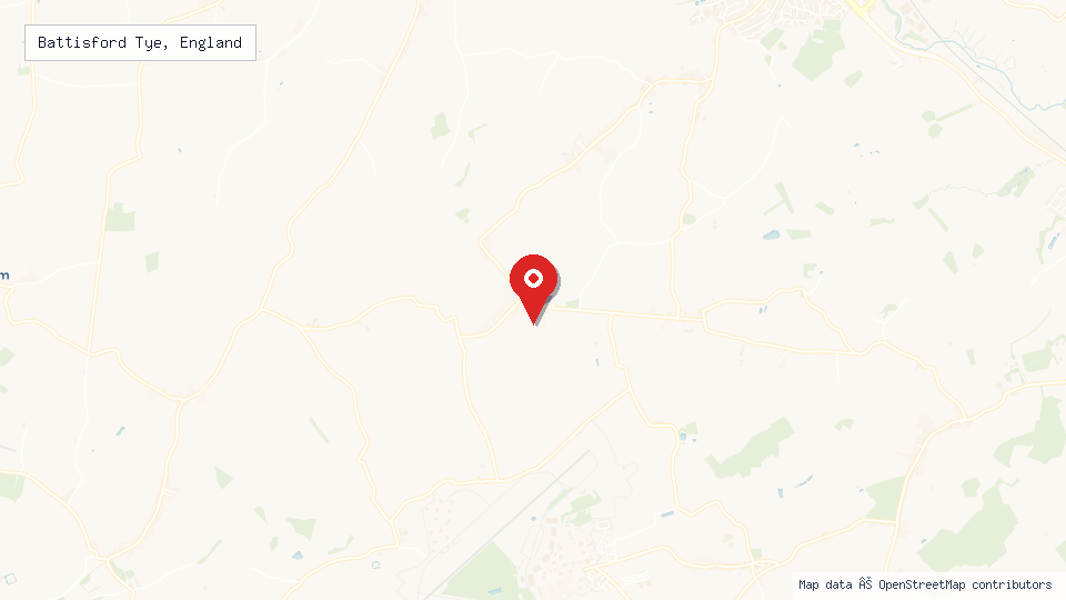 Street map of Battisford Tye, England with location pin