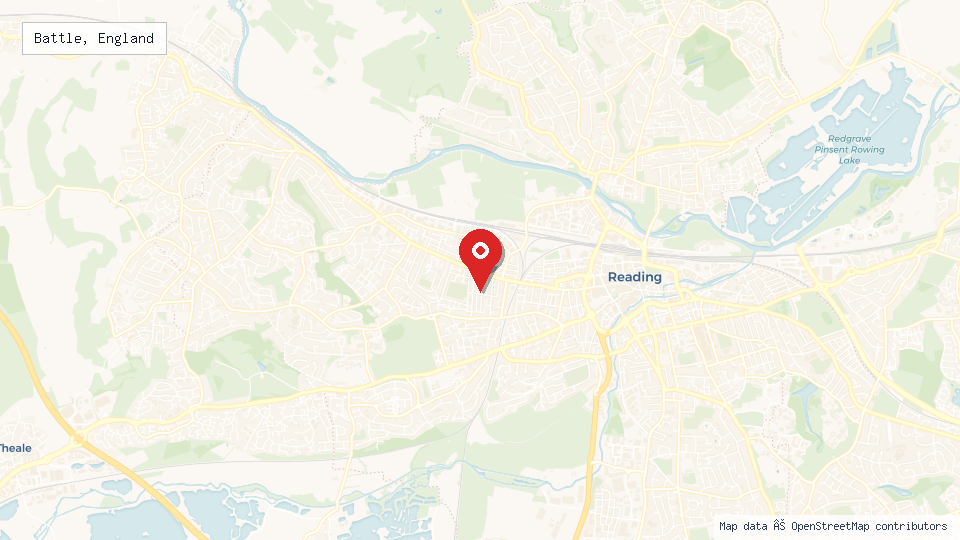 Street map of Battle, England with location pin