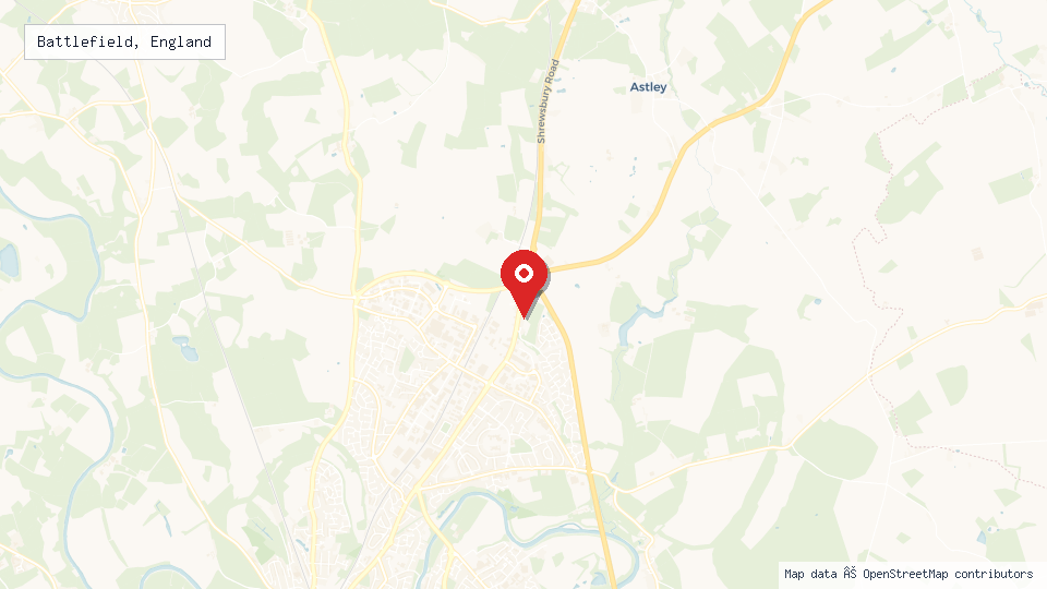Street map of Battlefield, England with location pin