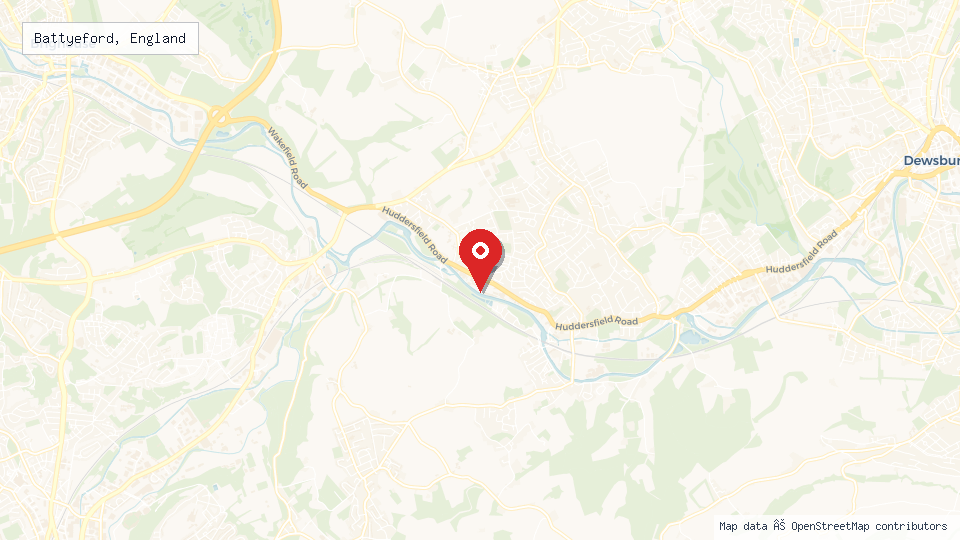 Street map of Battyeford, England with location pin