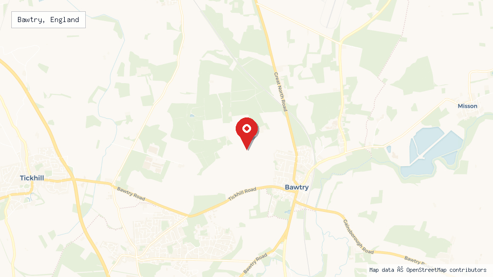 Street map of Bawtry, England with location pin