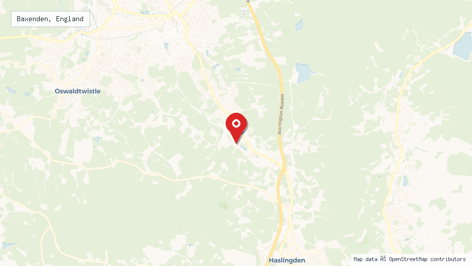 Street map of Baxenden, England with location pin
