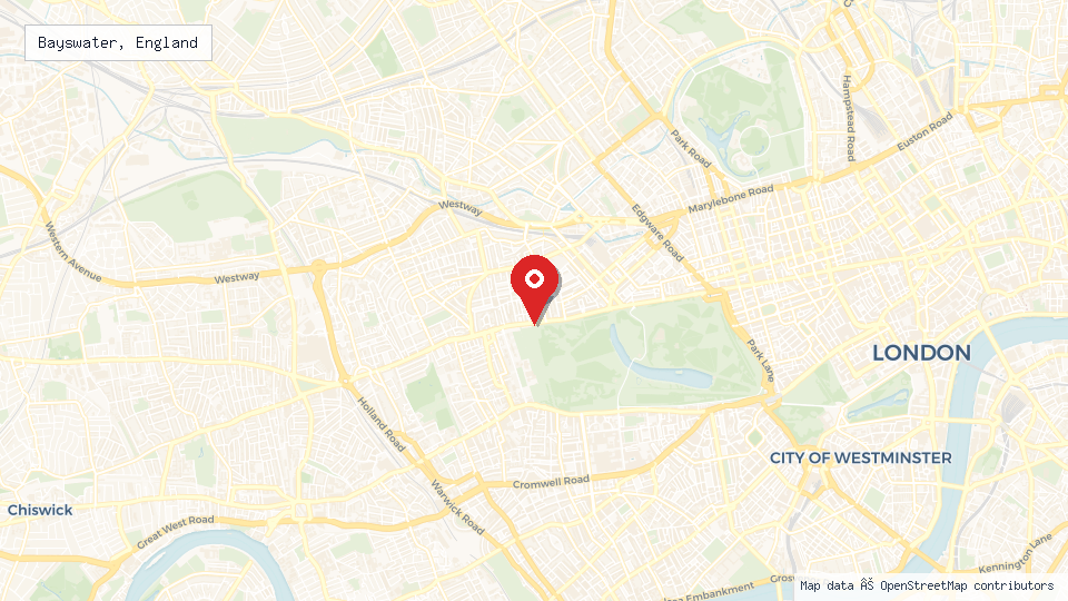 Street map of Bayswater, England with location pin