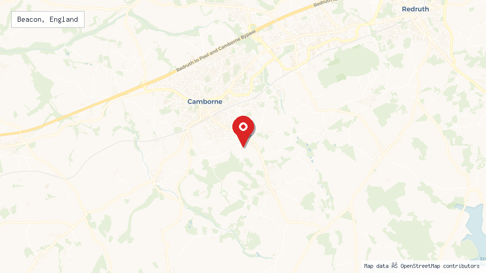 Street map of Beacon, England with location pin