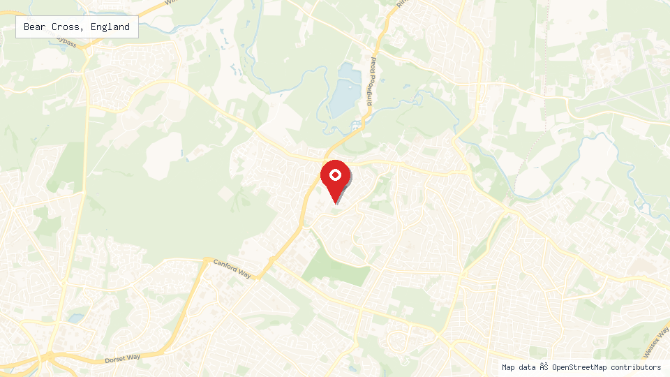 Street map of Bear Cross, England with location pin