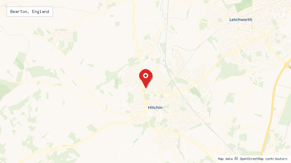 Street map of Bearton, England with location pin