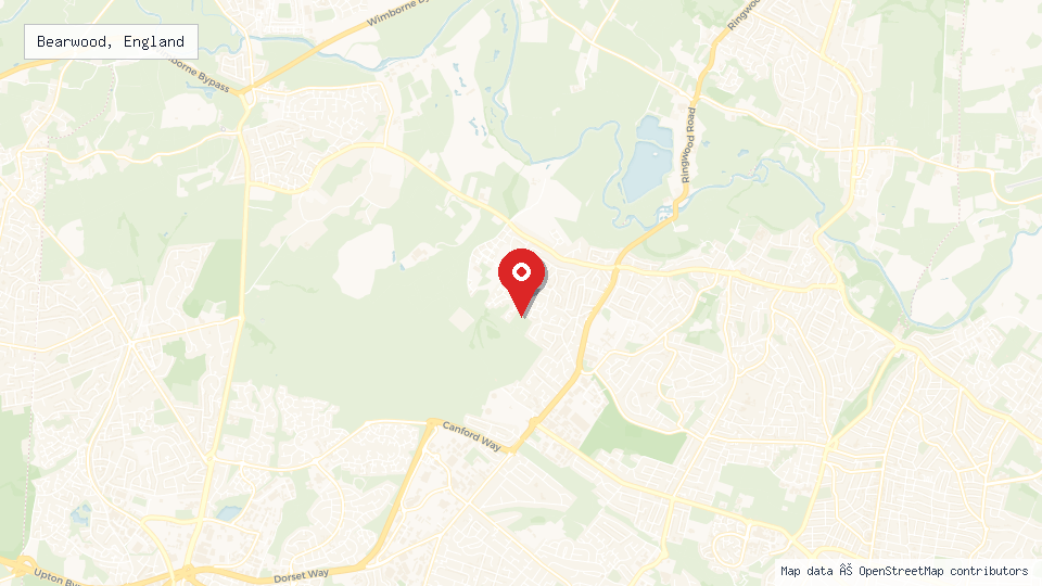 Street map of Bearwood, England with location pin