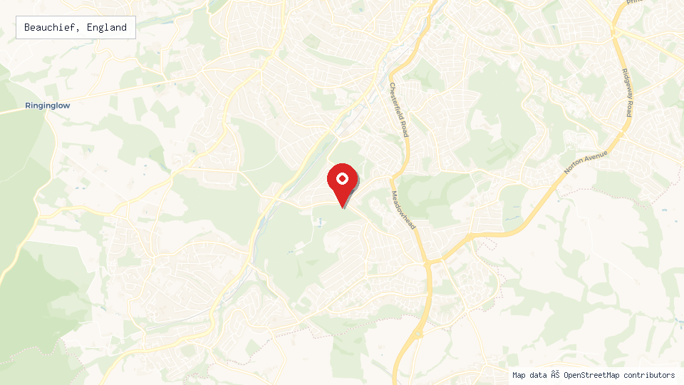 Street map of Beauchief, England with location pin