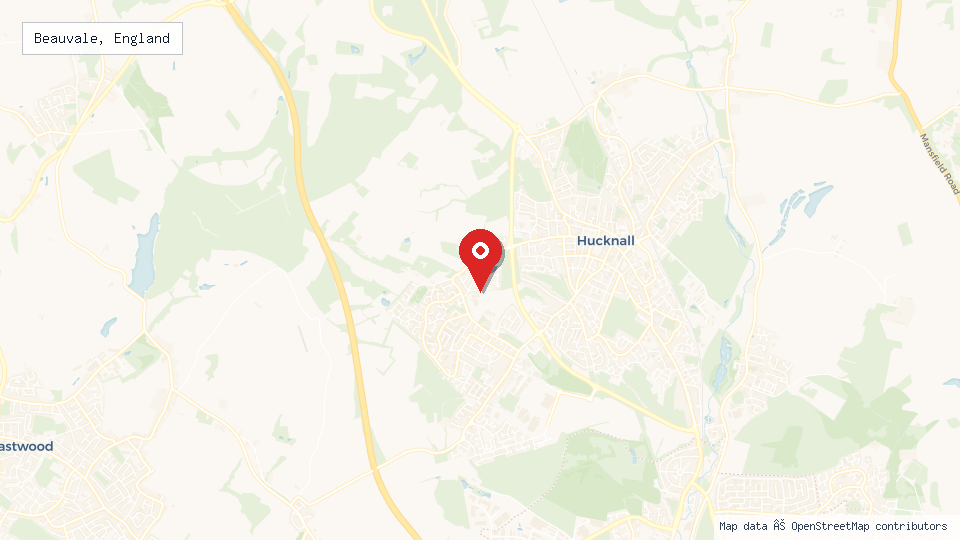 Street map of Beauvale, England with location pin