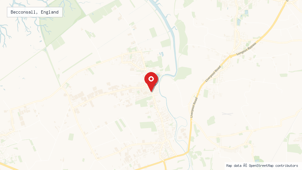 Street map of Becconsall, England with location pin