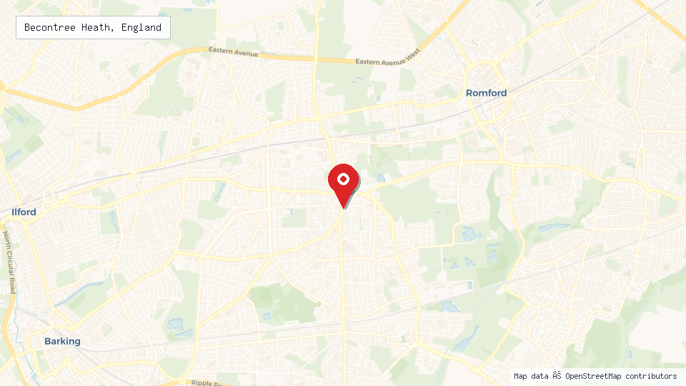 Street map of Becontree Heath, England with location pin