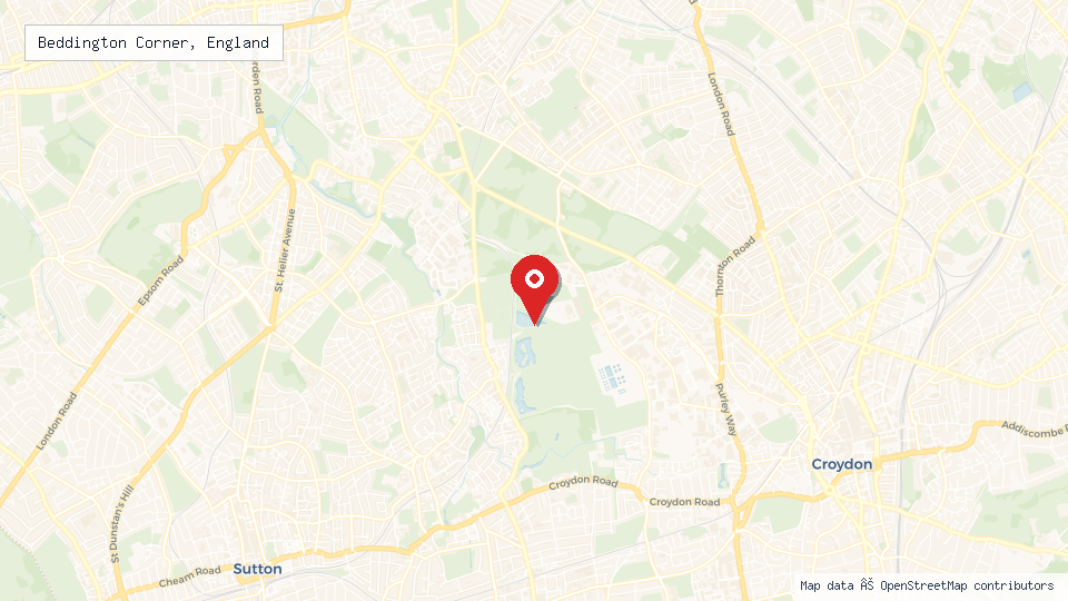 Street map of Beddington Corner, England with location pin