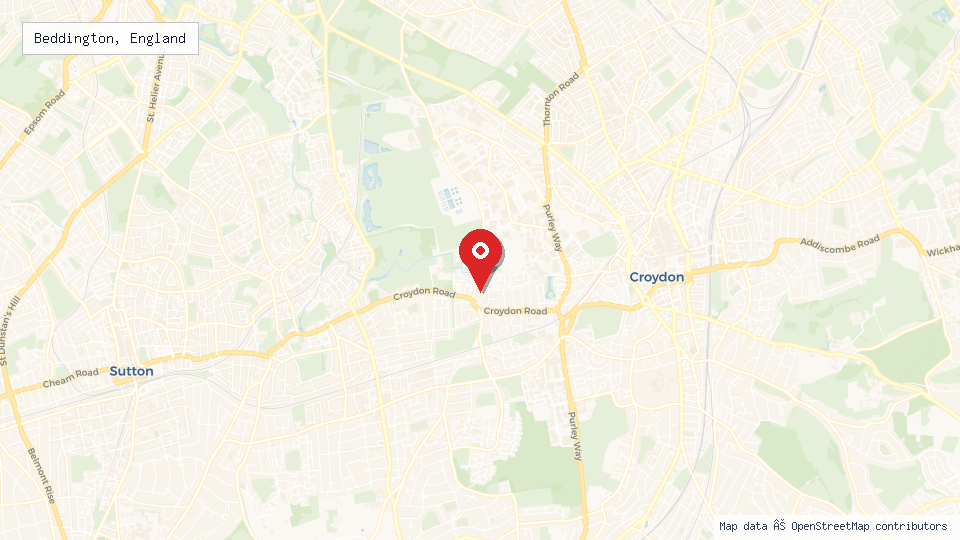Street map of Beddington, England with location pin