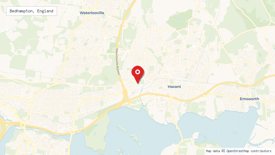Street map of Bedhampton, England with location pin