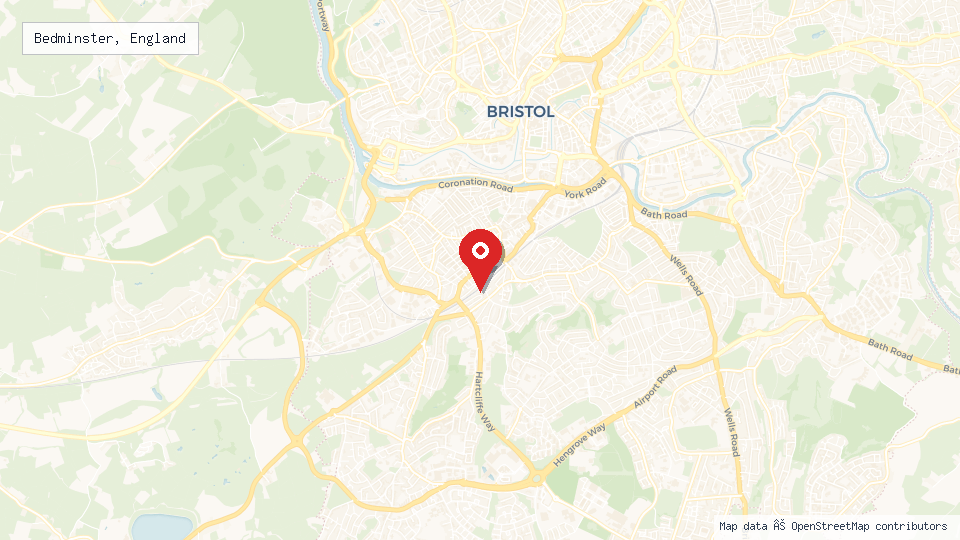 Street map of Bedminster, England with location pin