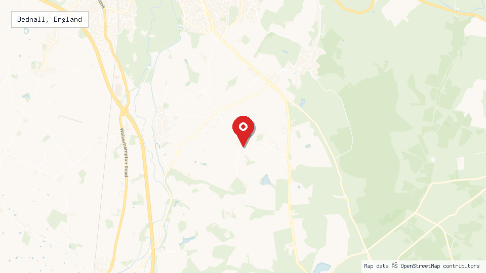 Street map of Bednall, England with location pin
