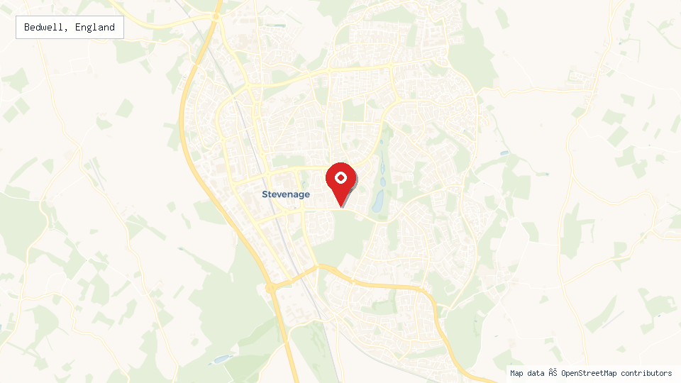 Street map of Bedwell, England with location pin