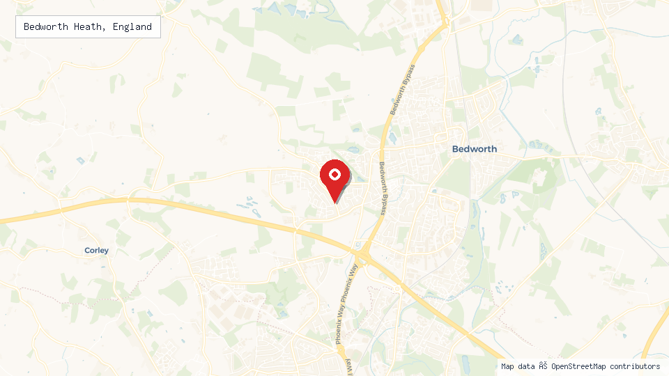 Street map of Bedworth Heath, England with location pin