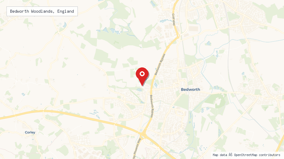 Street map of Bedworth Woodlands, England with location pin