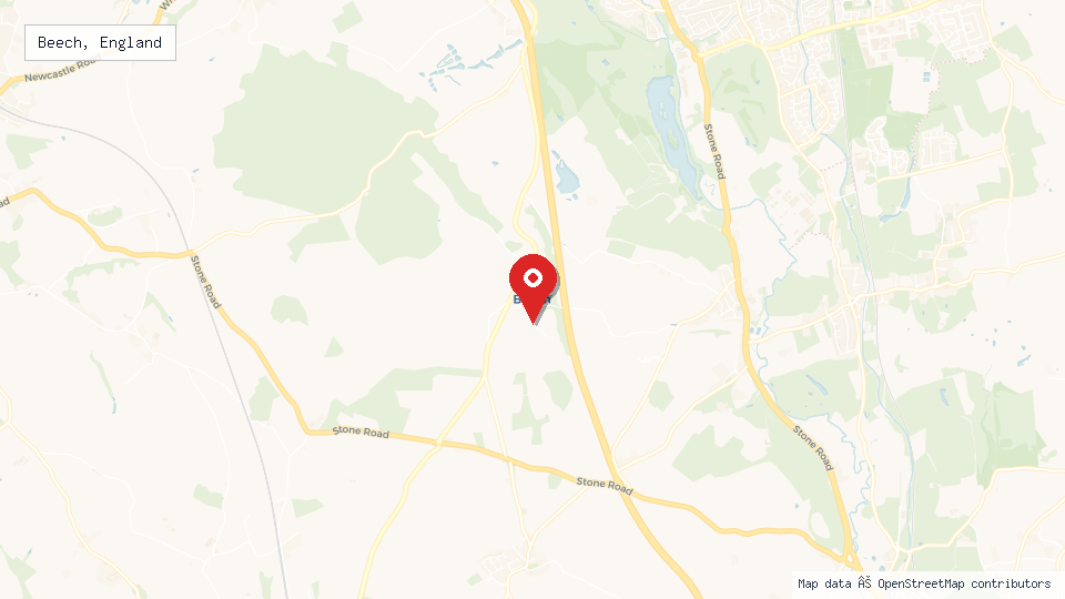 Street map of Beech, England with location pin