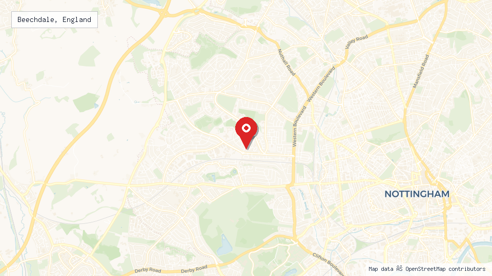 Street map of Beechdale, England with location pin